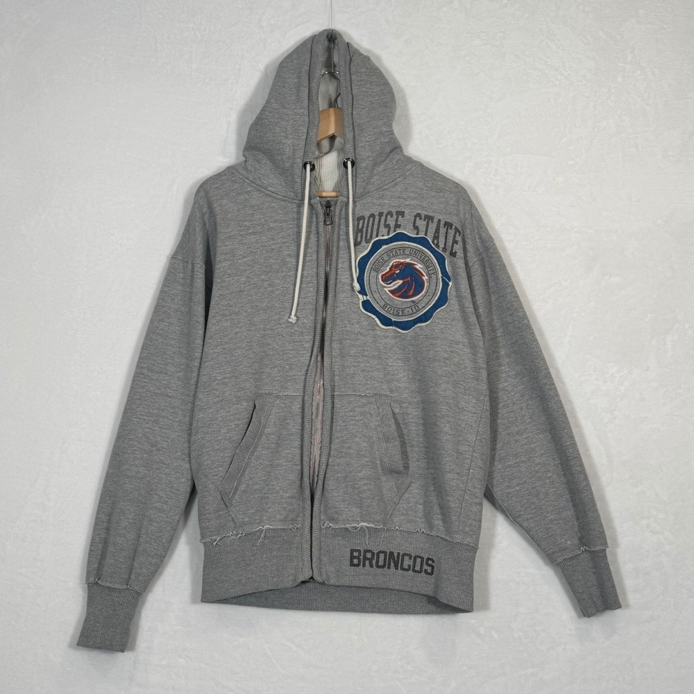 Gray Boise State Broncos Full Zip Hoodie Jacket Thermal Lined Large